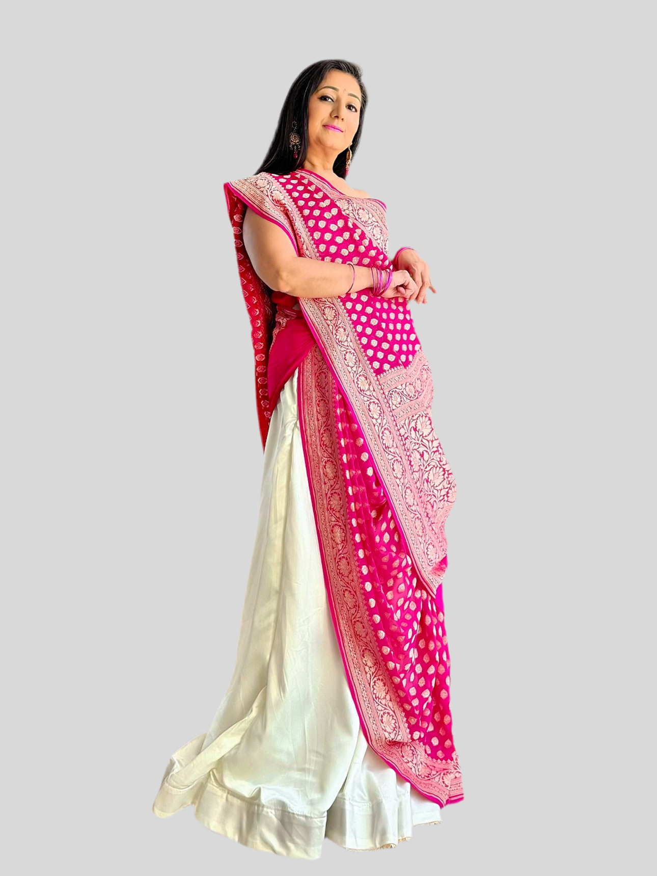 Handwoven pure Banarasi Khaddi Georgette Saree in Hot Pink