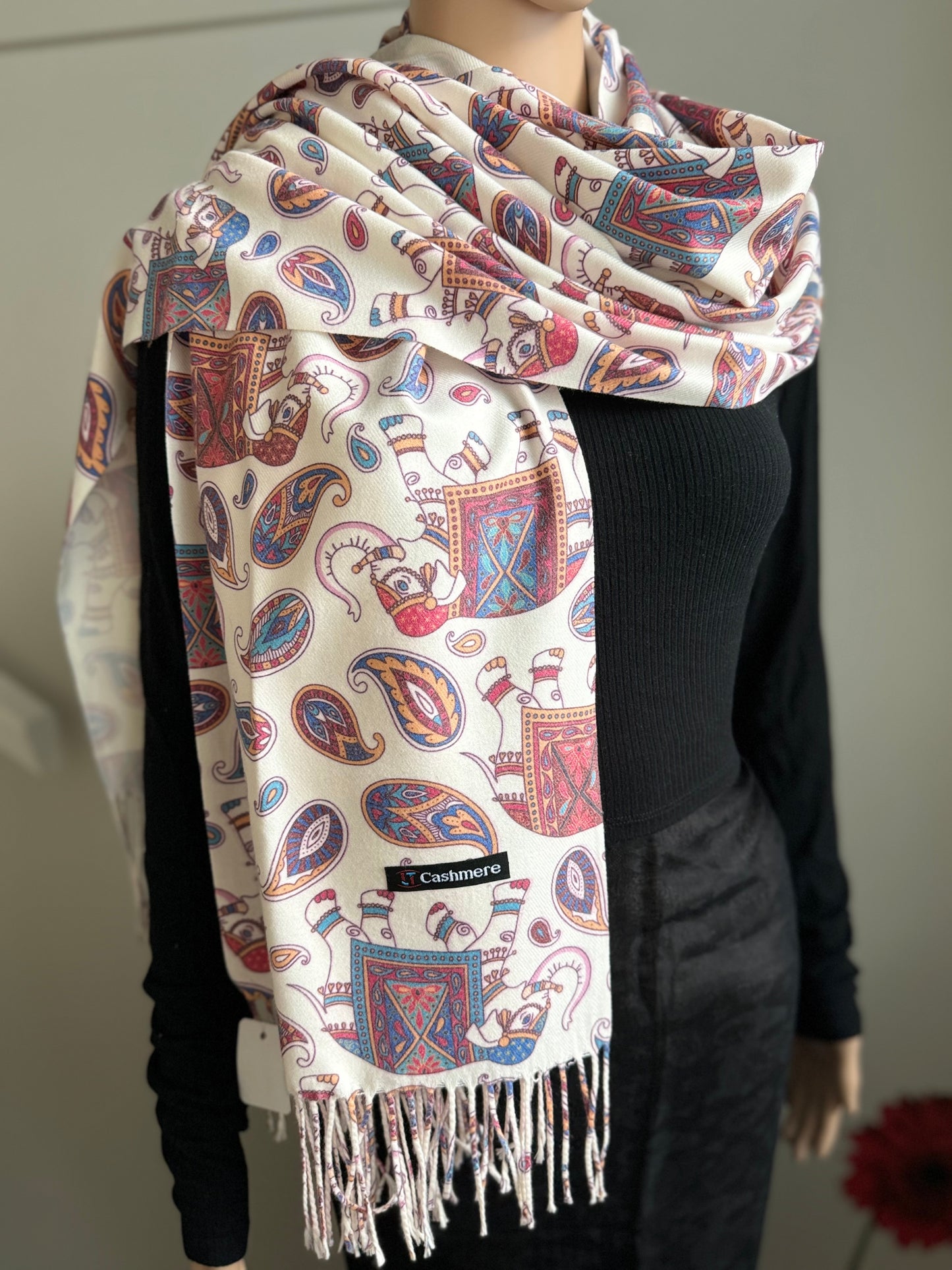 Pure Cashmere elephant print Reversible Stoles (3 colours)