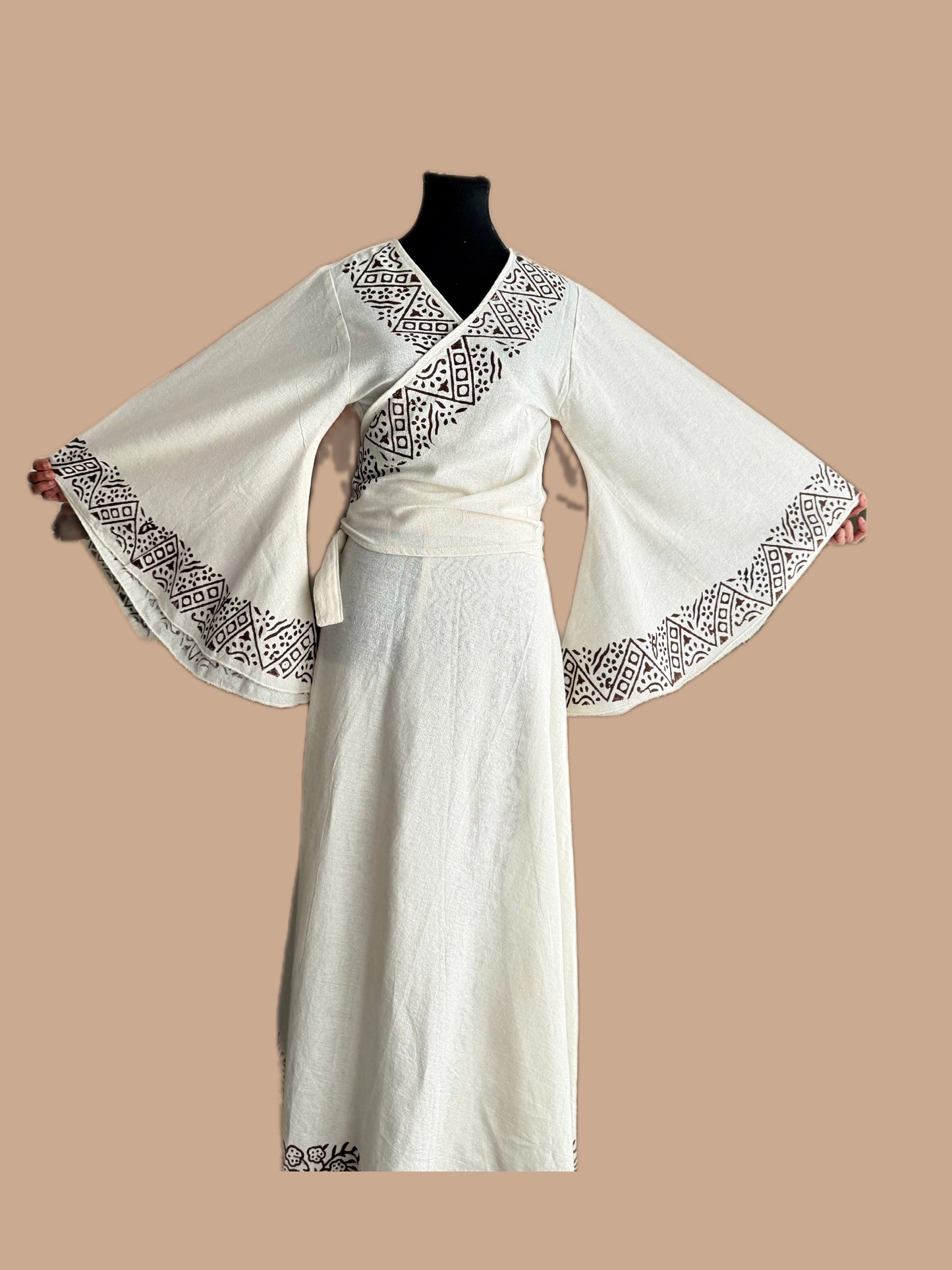 Ananta Hand-Block Wrap Skirt in Warm Ivory (UK Only)