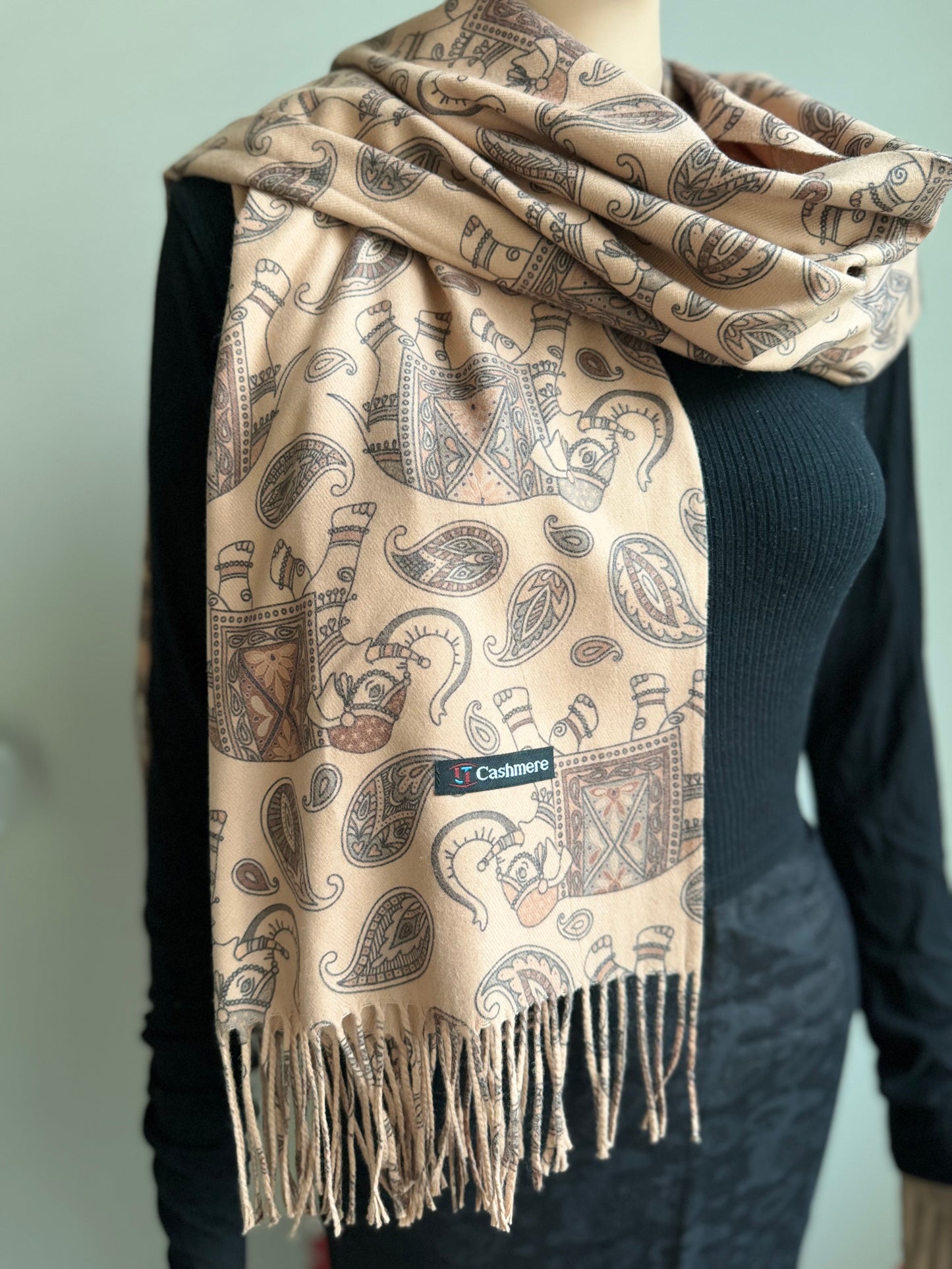 Pure Cashmere elephant print Reversible Stoles (3 colours)