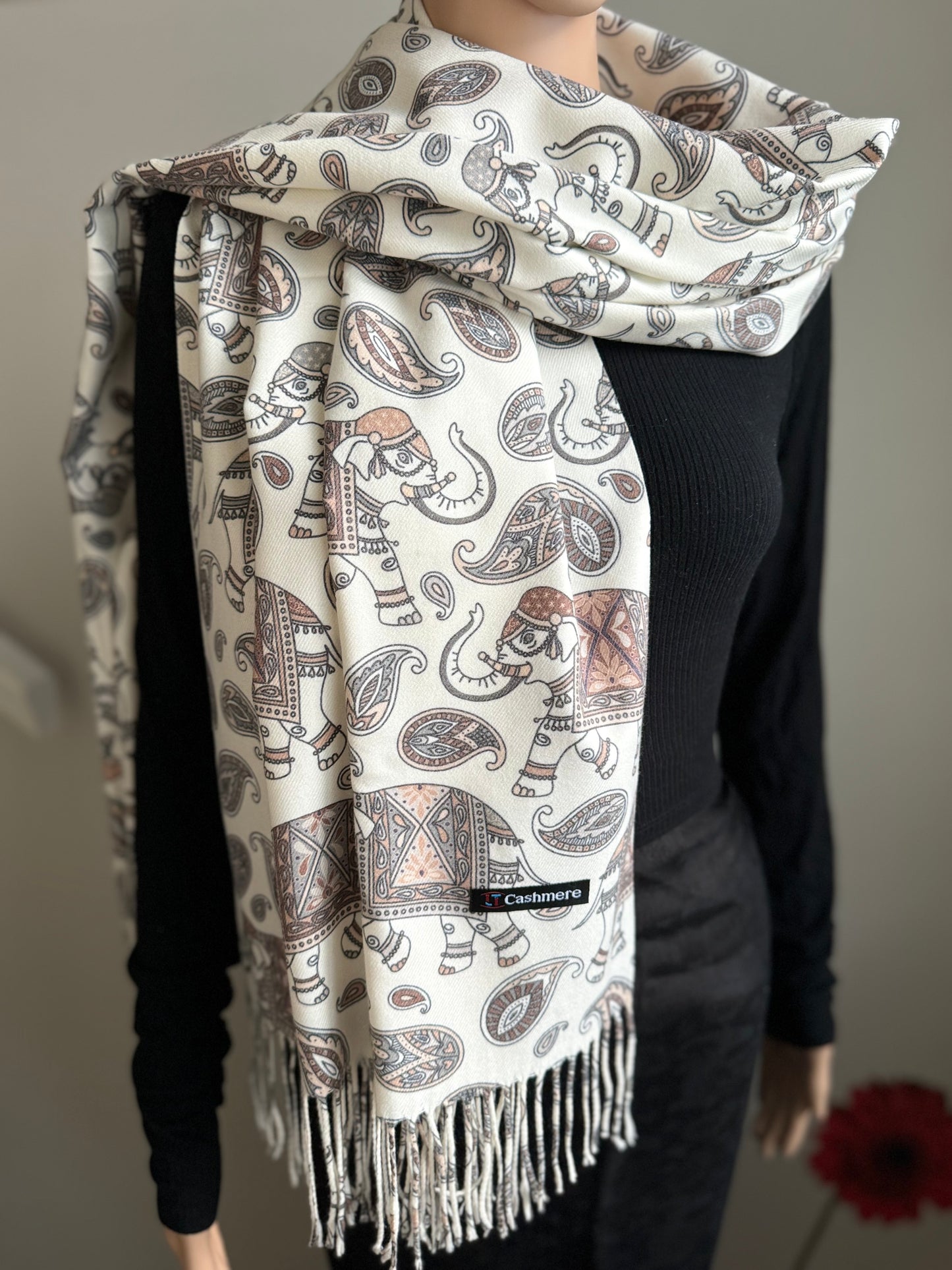 Pure Cashmere elephant print Reversible Stoles (3 colours)