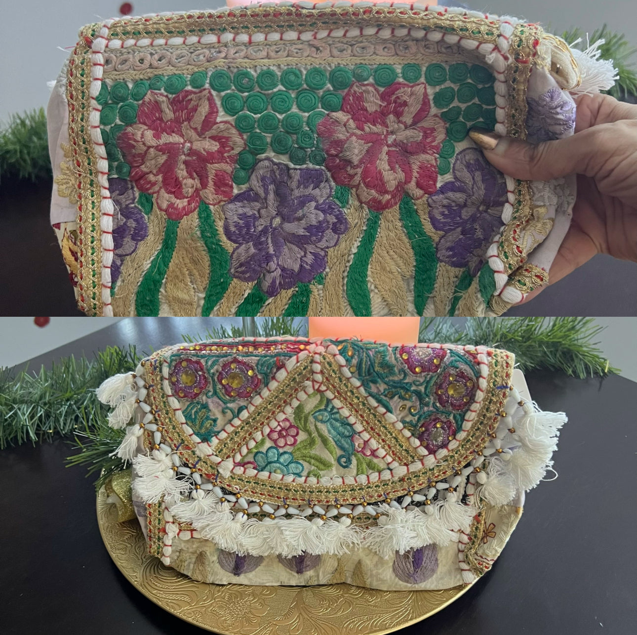Bohemian Patchwork Clutch: Vintage Vibes (White-Design Set 2) - Femantraa