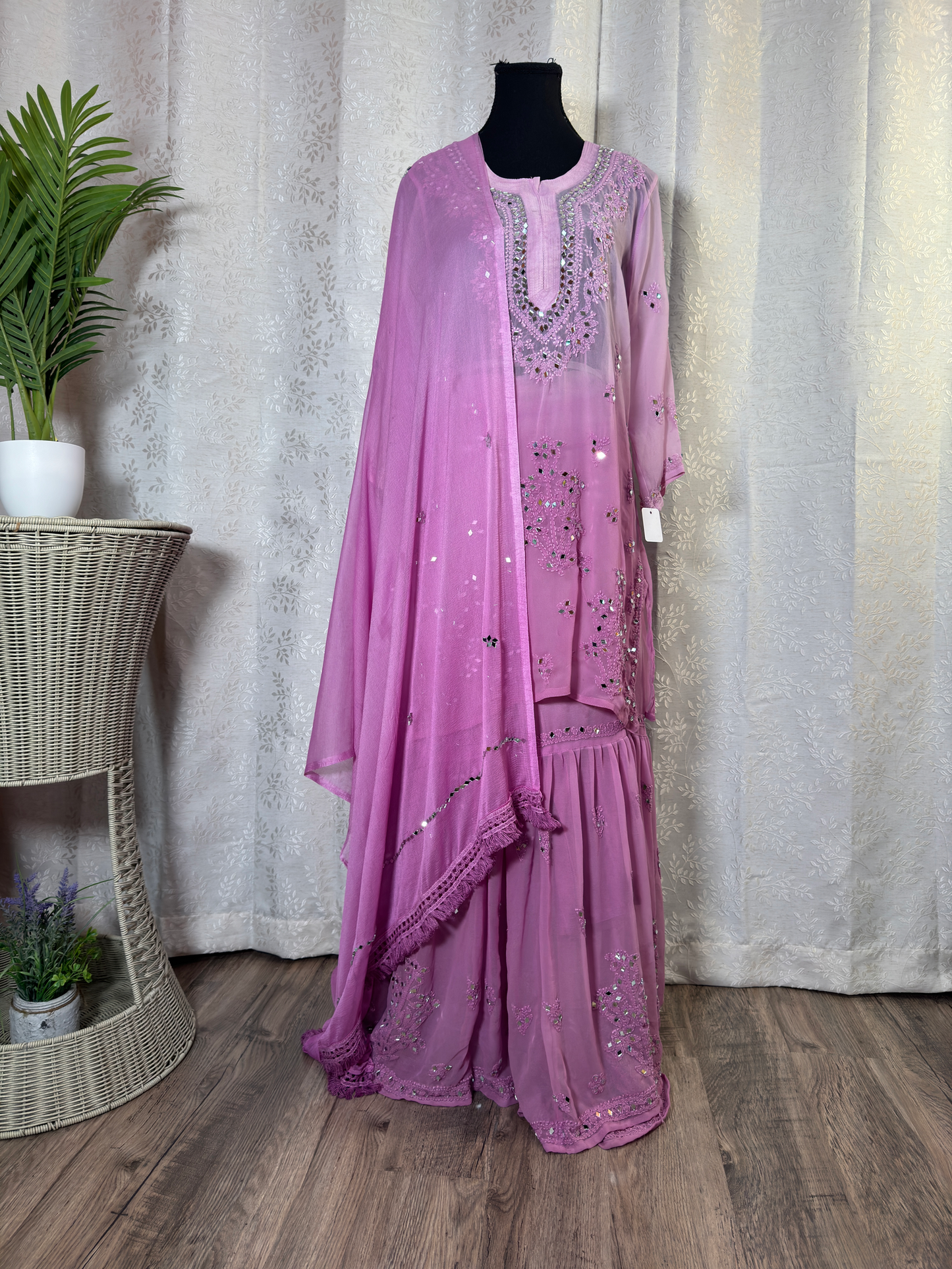 Mirror Embroidered Chikankari Sharara Set: Elegant Style - Femantraa