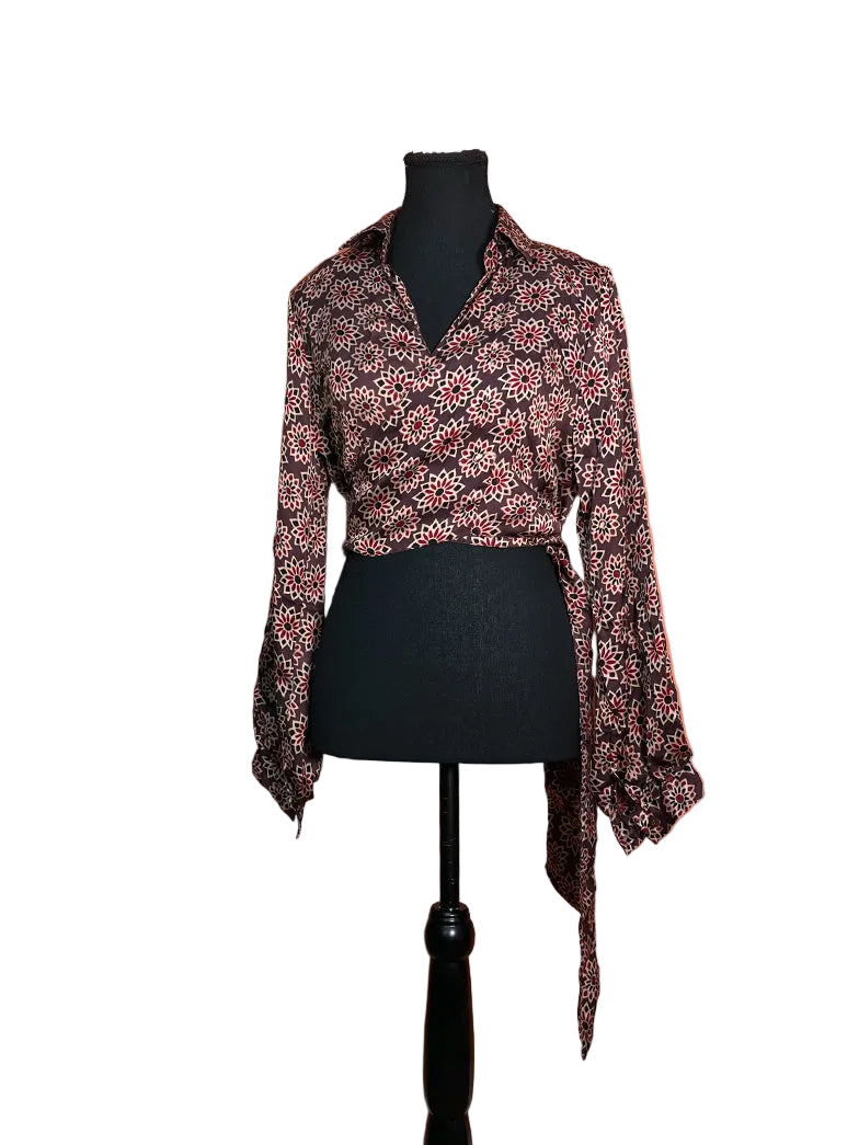 Ajrakh Silk Adjustable Wrap around Crop Top - Femantraa