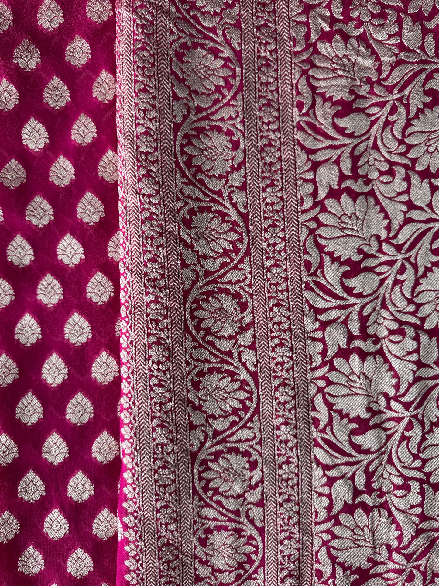 Handwoven pure Banarasi Khaddi Georgette Saree in Hot Pink