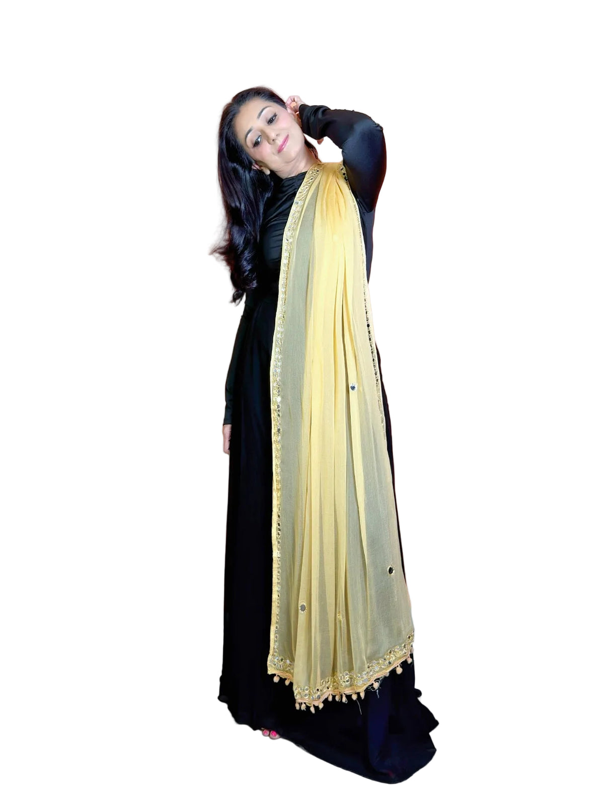 Plain Chiffon mirror embellished dupatta - Femantraa