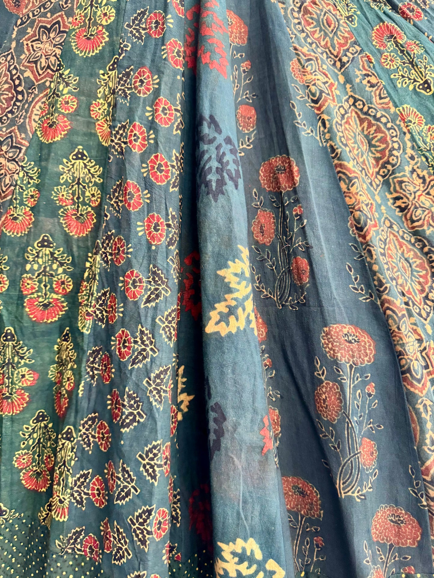 Long maxi Ghera Lehenga Skirts - Cotton Ajrakh handblock