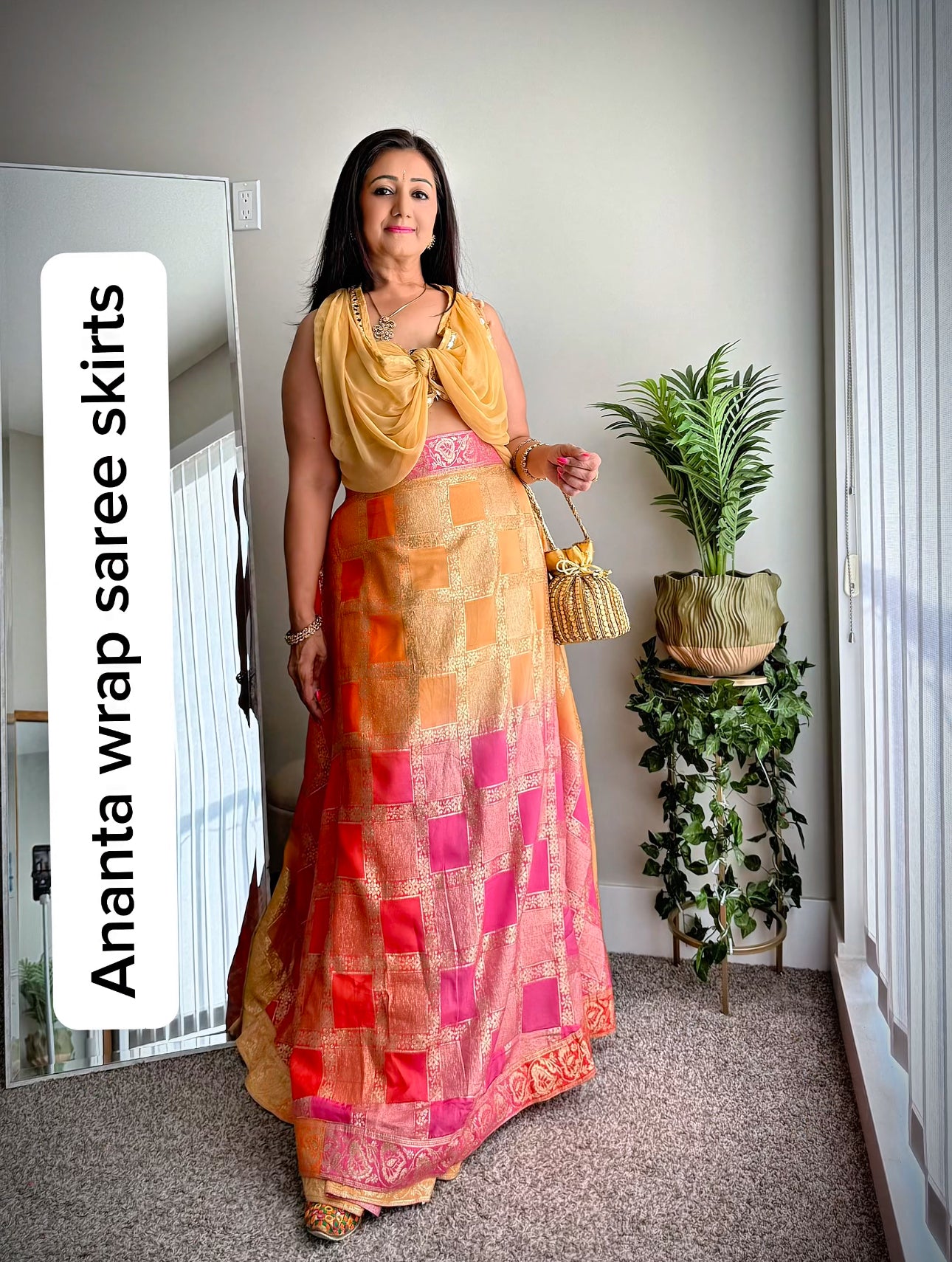 Ananta Madras Checks Wrap Saree Lehenga Skirt