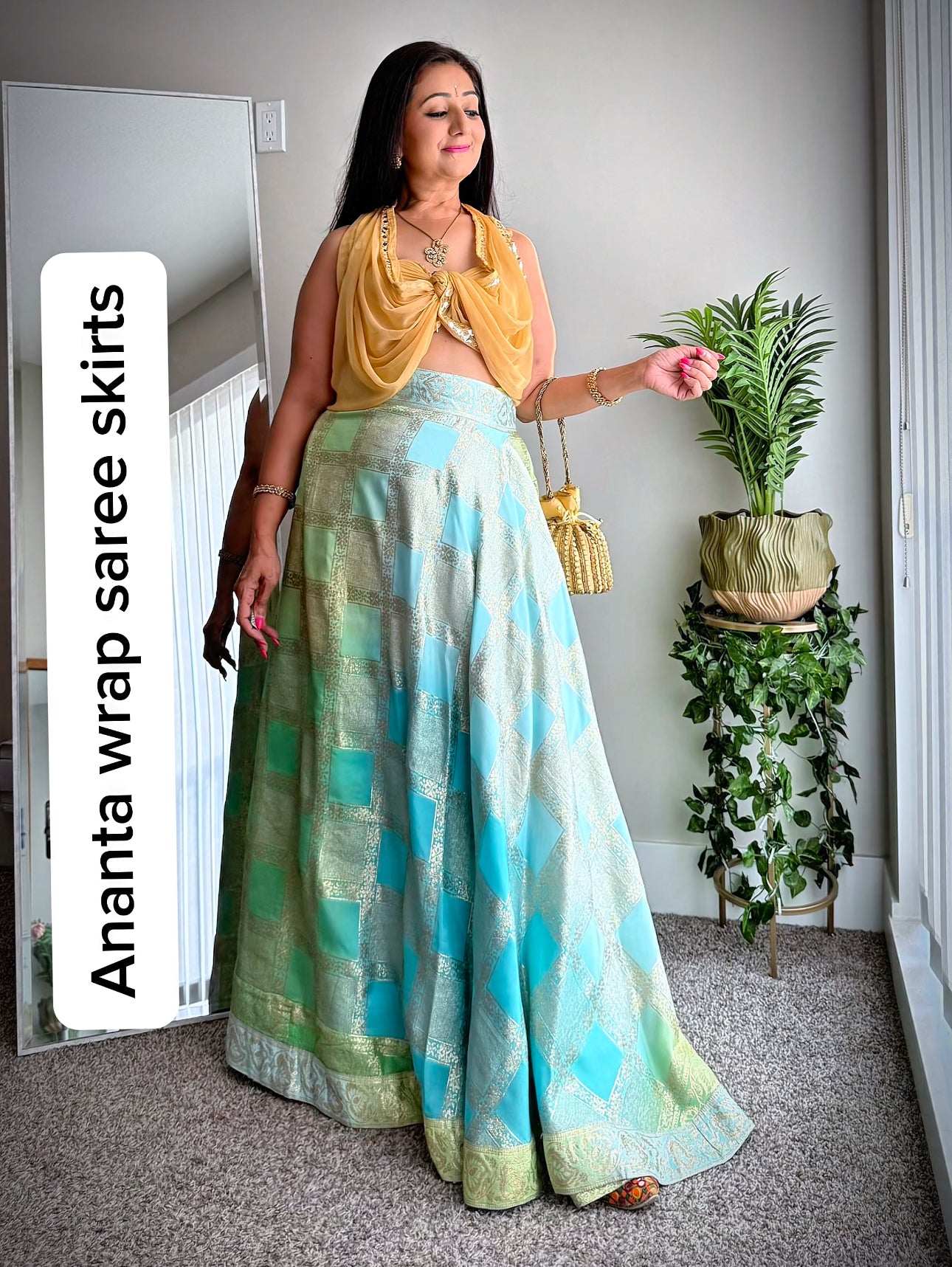 Ananta Madras Checks Wrap Saree Lehenga Skirt