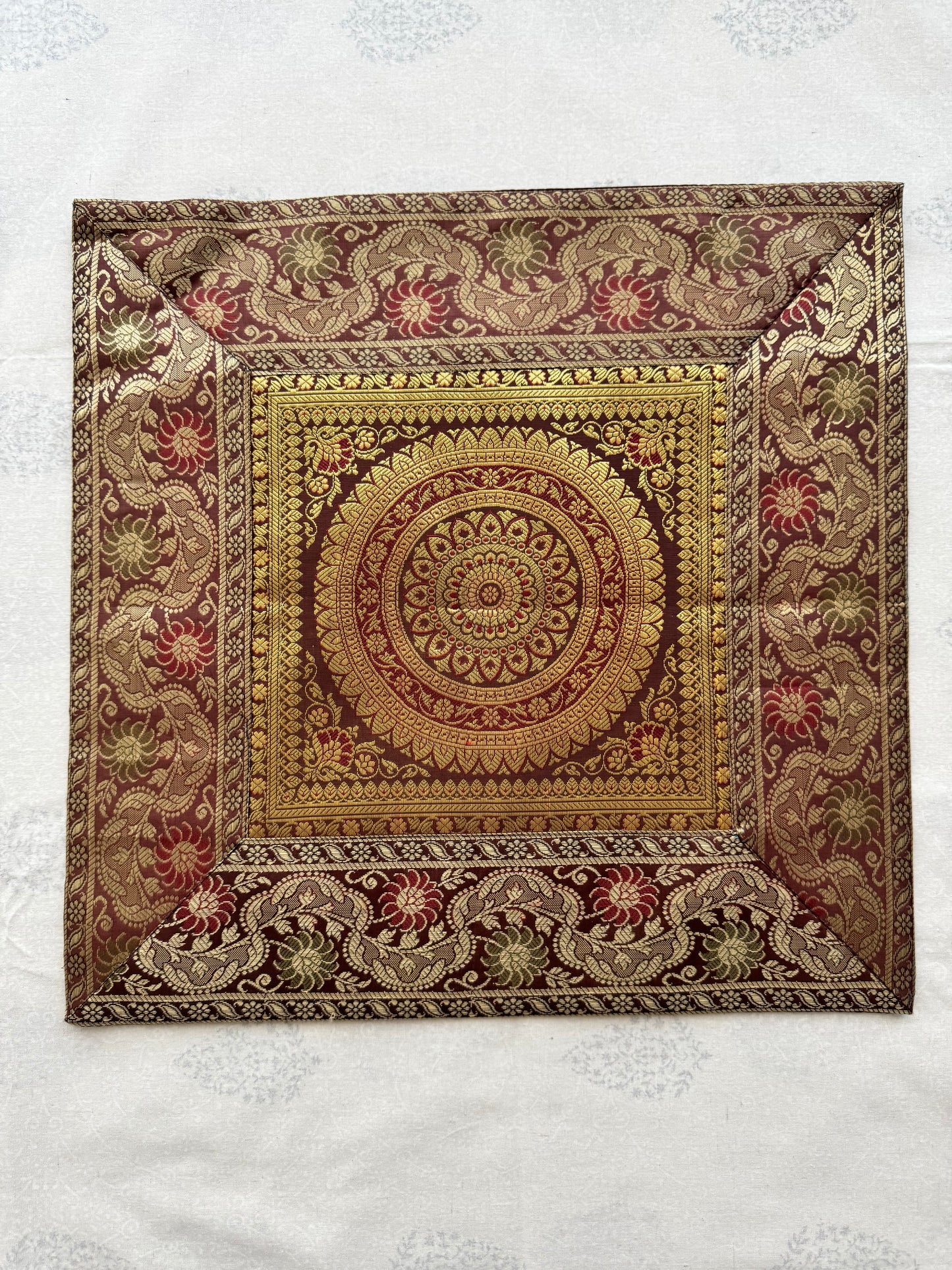 Set of 5 decorative cushion covers in Banarasi Silk (Dark Wine)