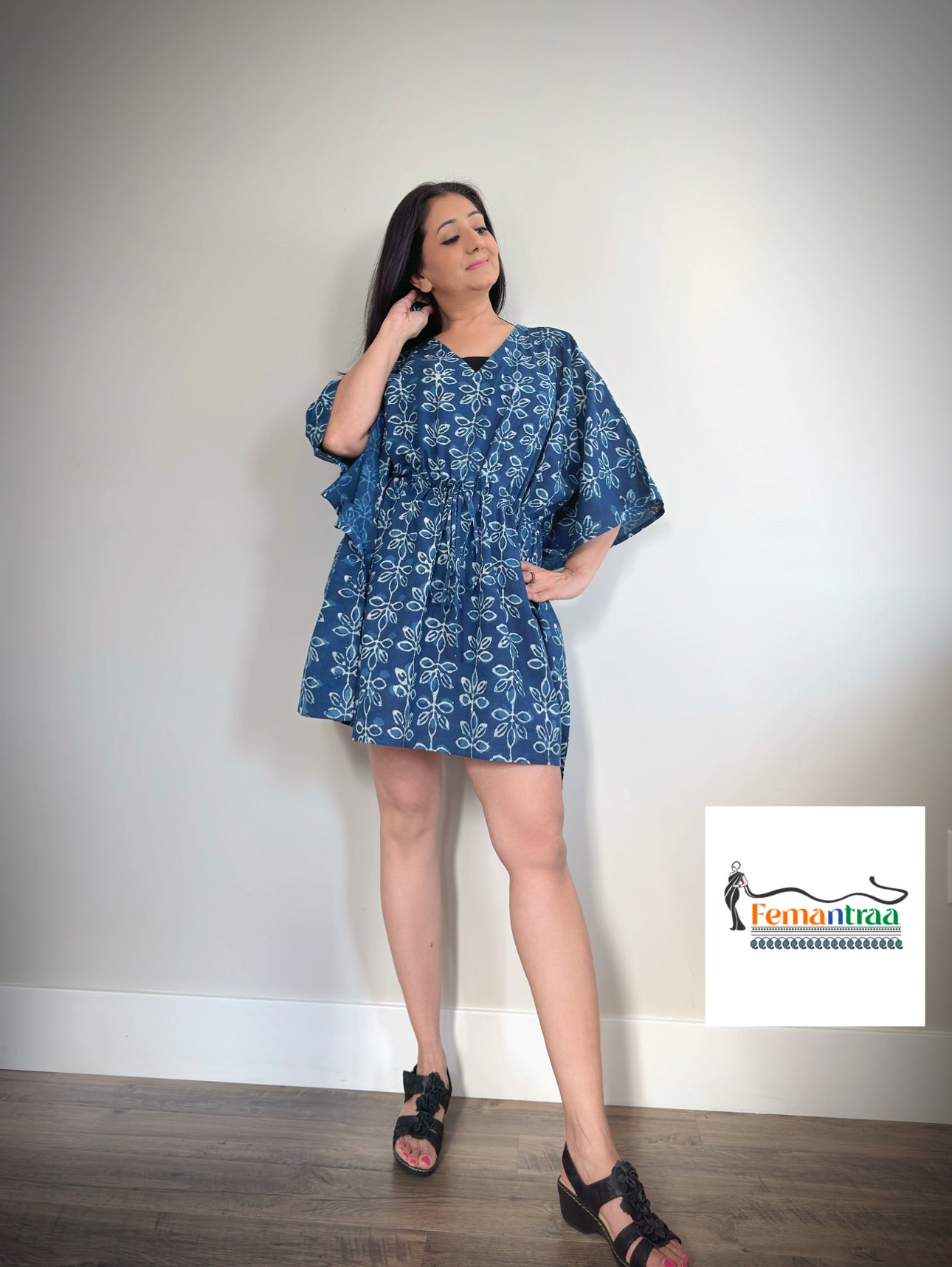 Boho Chic: Cotton Handblock Printed Kaftan (swim cover up) - Femantraa