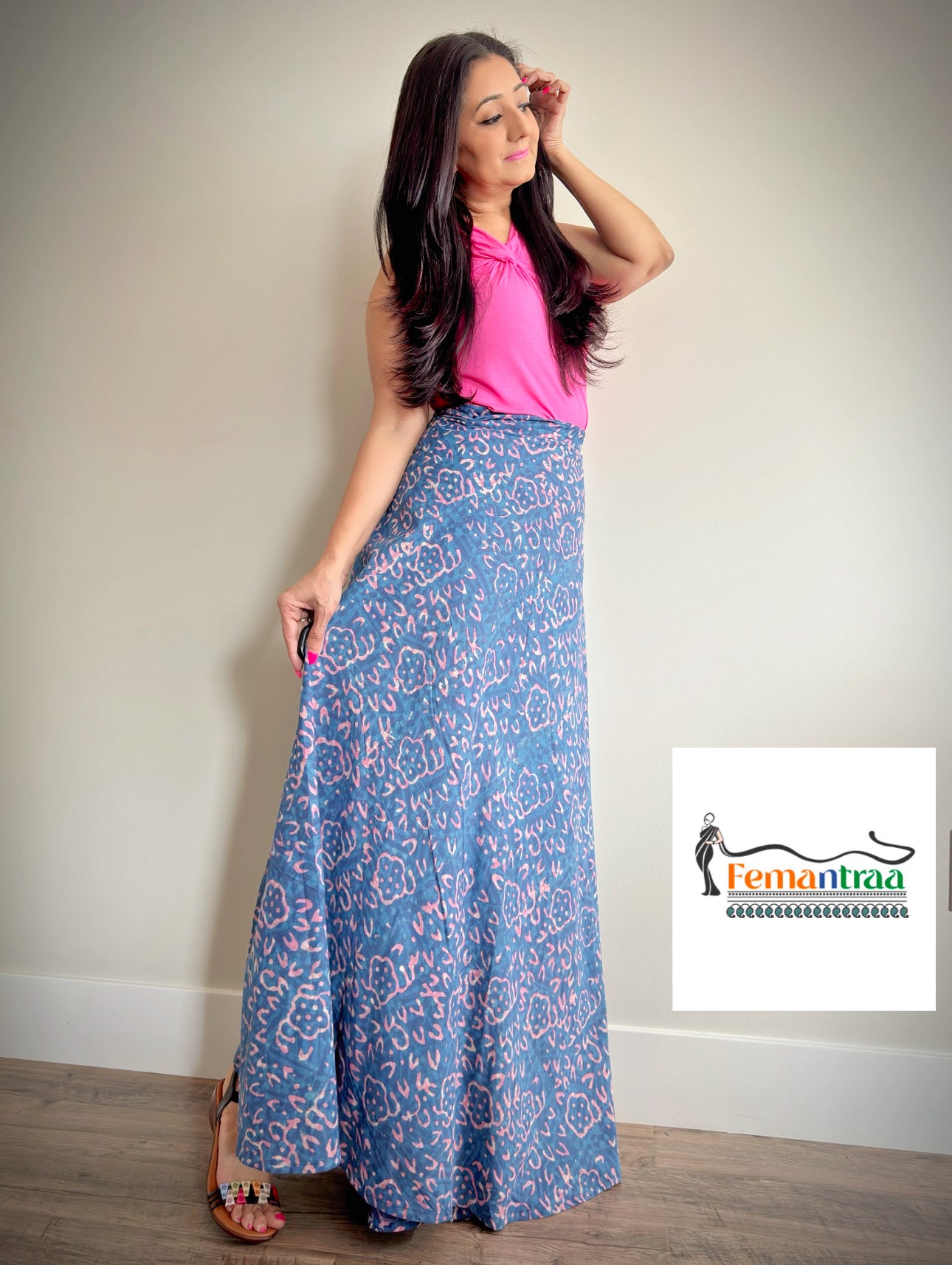 Bohemian Flair: Mulmul Cotton Handblock Wrap Around Flare Long Skirts - Femantraa