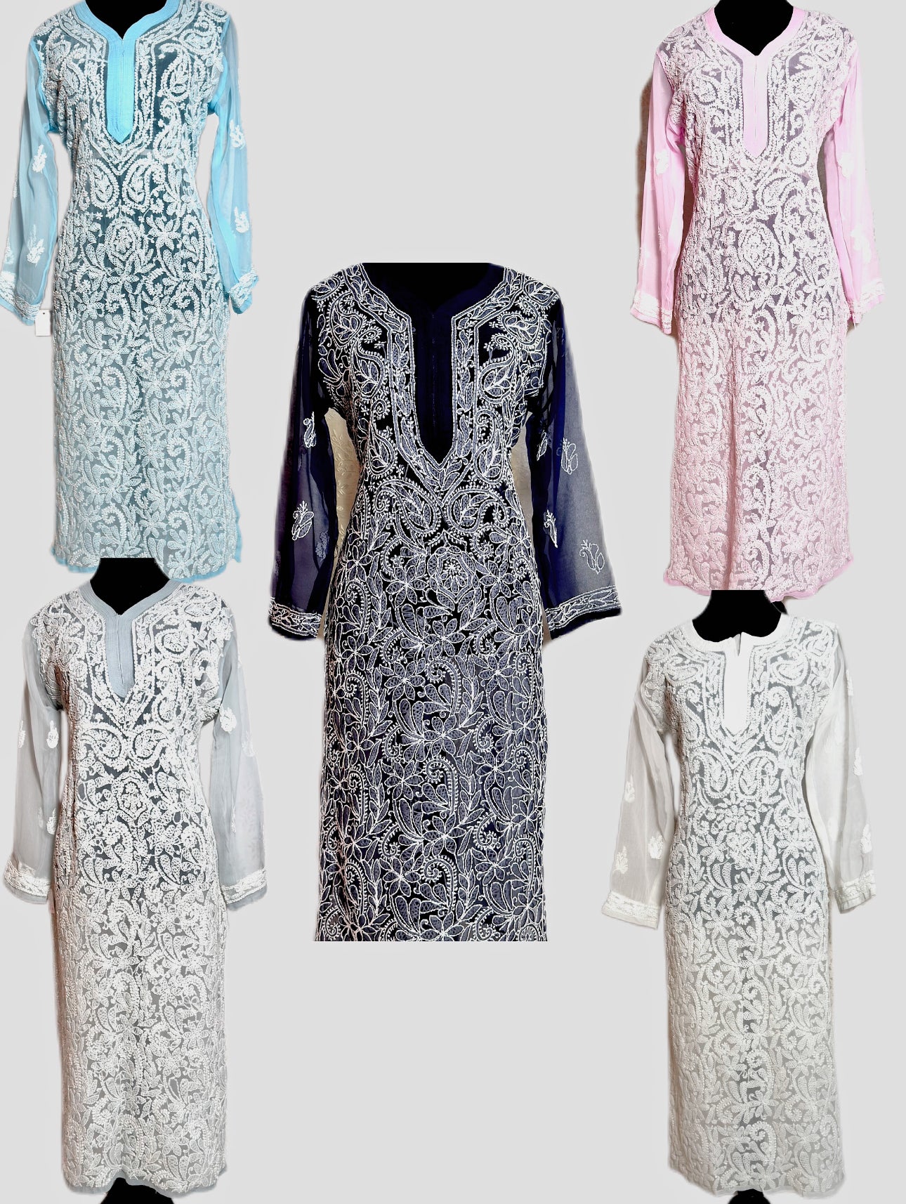 Lucknowi Chikankari Long Kurti (Tunic with slits) - Femantraa