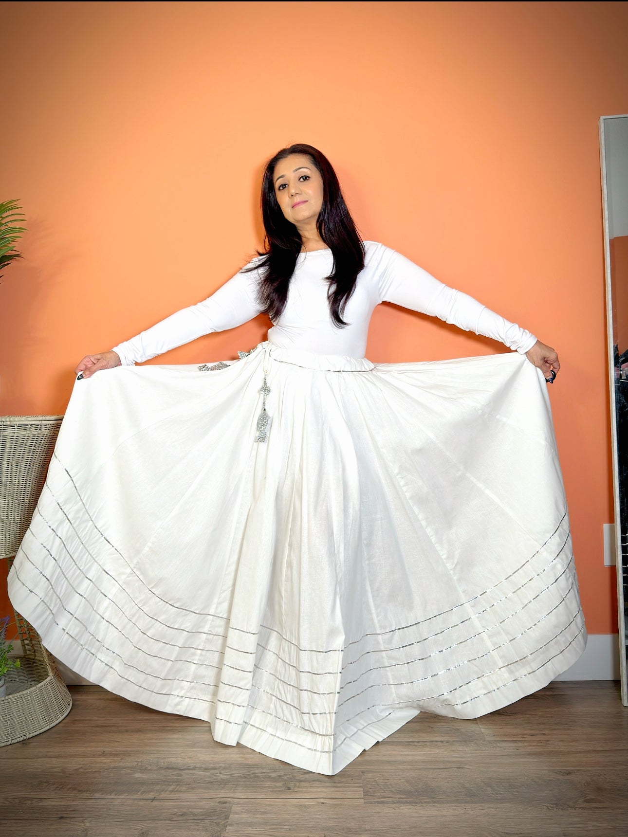 Boho Plain Cotton Maxi Flare White Skirt: Effortless Style - Femantraa
