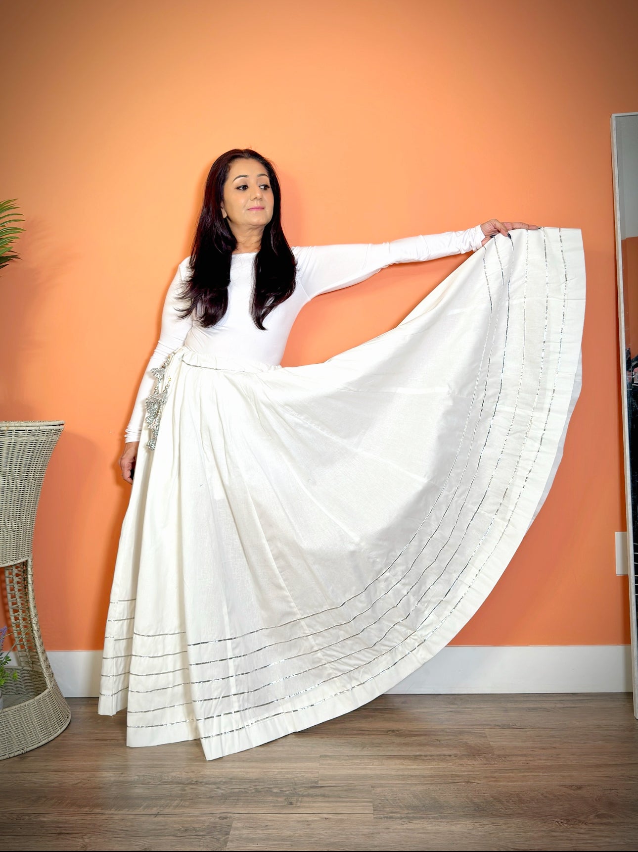 Boho Plain Cotton Maxi Flare White Skirt: Effortless Style - Femantraa