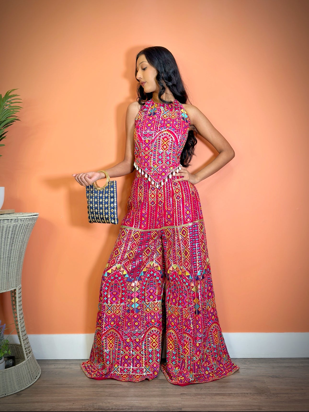 Ravishing Pink Coordinated backless palazzo set - Femantraa