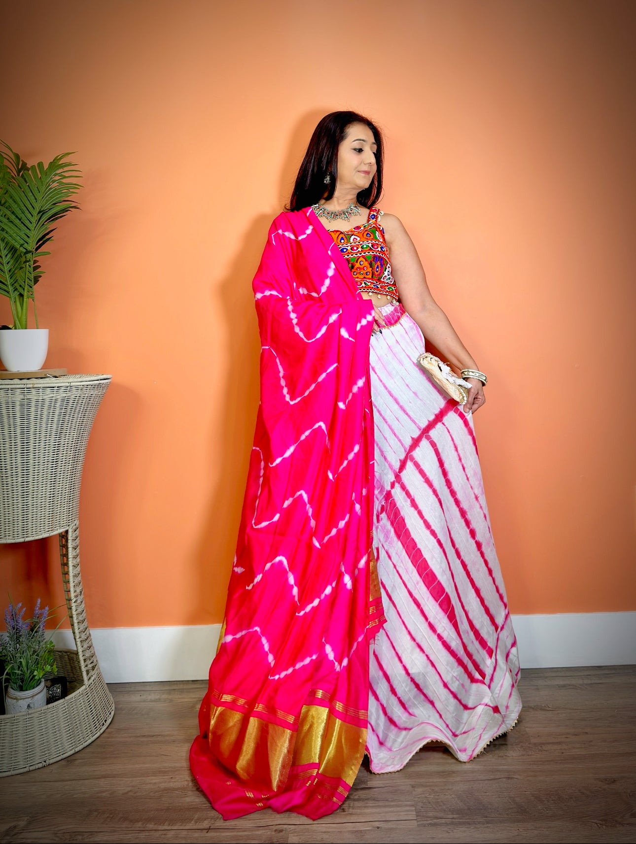 Shibori Dye Lehenga Maxi Skirt (Pink) - Femantraa