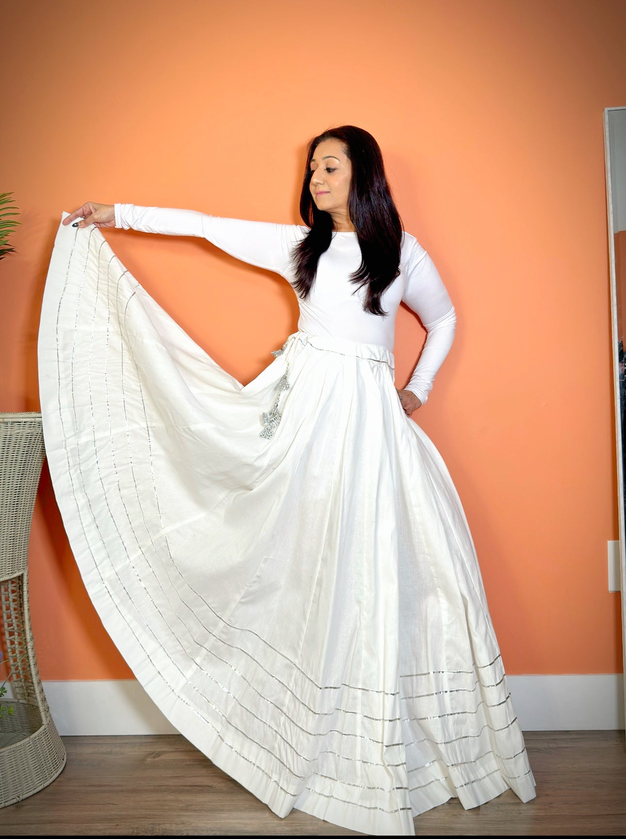 Boho Plain Cotton Maxi Flare White Skirt: Effortless Style - Femantraa