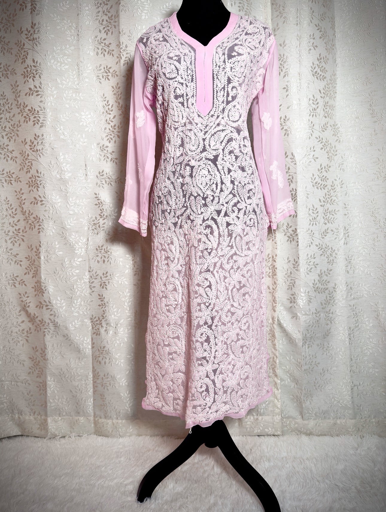 Lucknowi Chikankari Long Kurti (Tunic with slits) - Femantraa