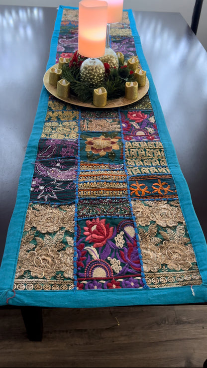 Patchwork embroidered decorative Table Runner (Blue)