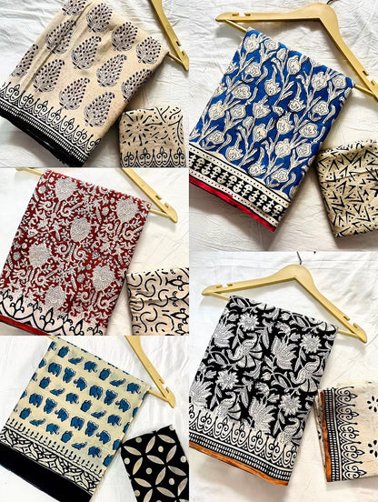 Cotton Handblock Bagru Sarees