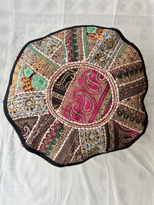 Patchwork Embroidered Decorative Large Round Center Mat (Vintage Bloom)