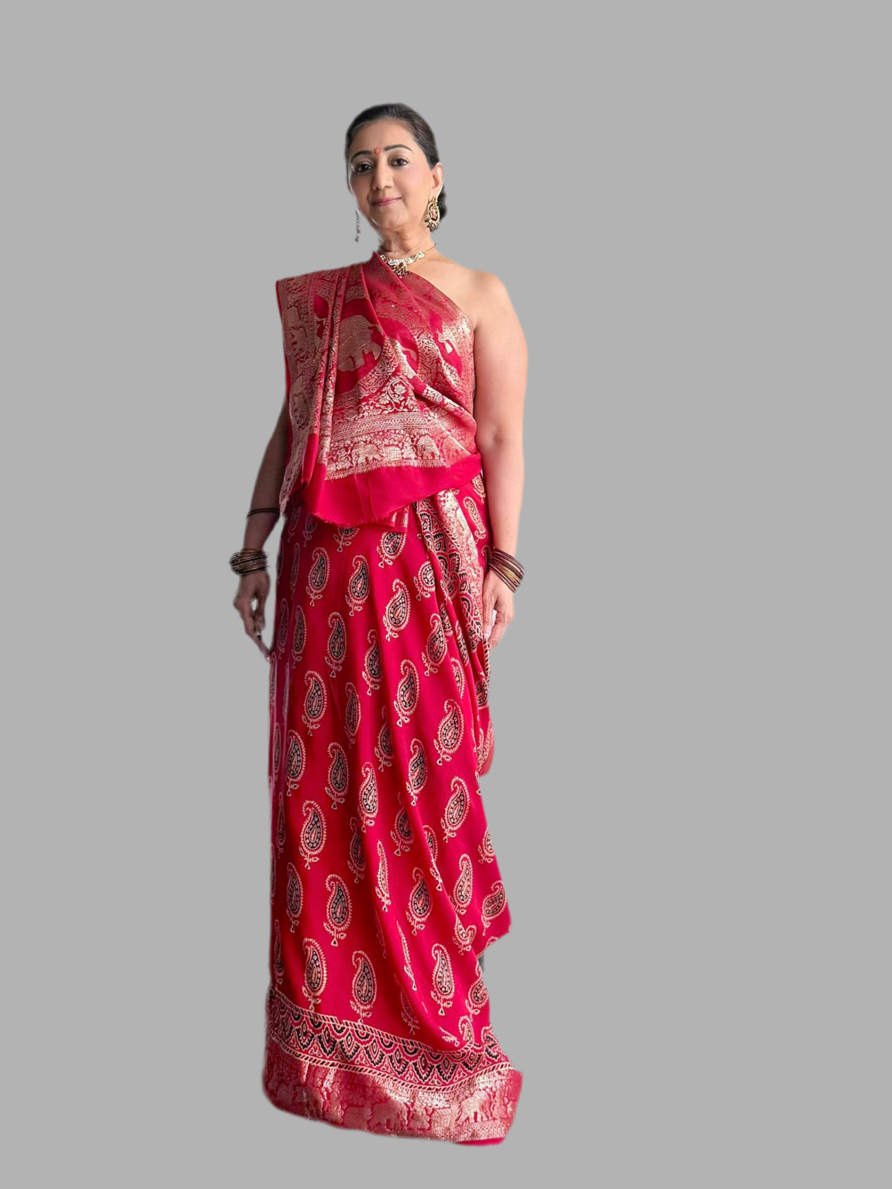 Ajrakh Saree with Zari Pallu - adorned with kairi and haathi motifs
