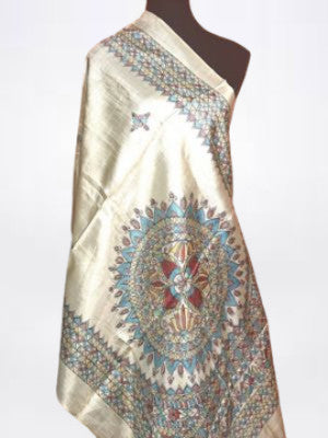 Boho Madhubani Ethnic Silk Scarf Stole: Artisanal Elegance - Femantraa