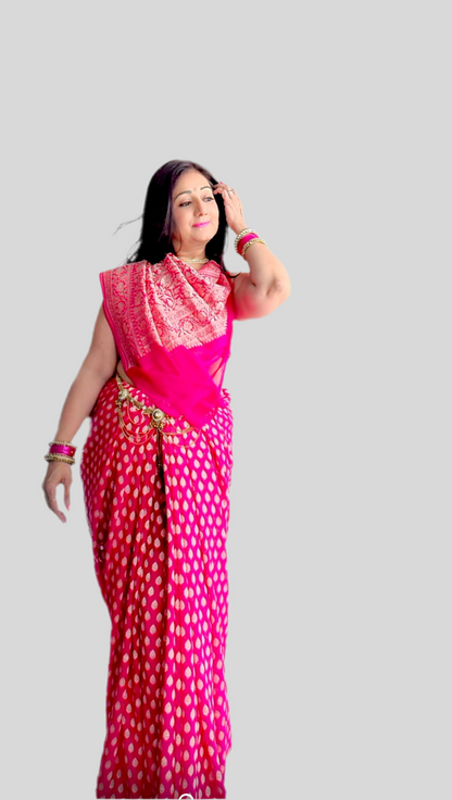 Handwoven pure Banarasi Khaddi Georgette Saree in Hot Pink