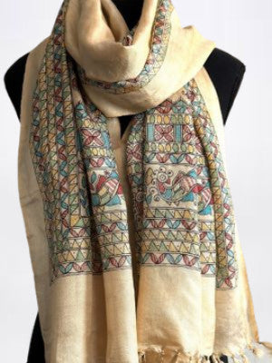 Boho Madhubani Ethnic Silk Scarf Stole: Artisanal Elegance - Femantraa