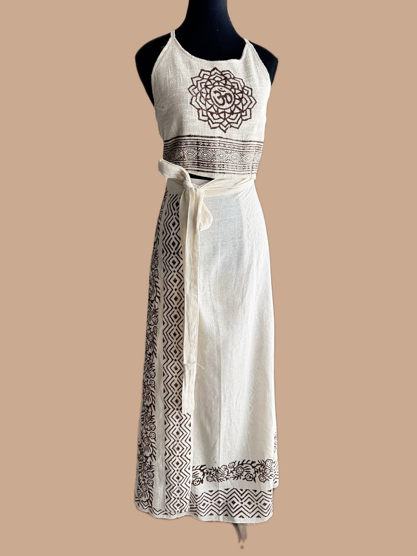 Ananta Hand-Block Wrap Skirt in Warm Ivory (Cotton Flax)