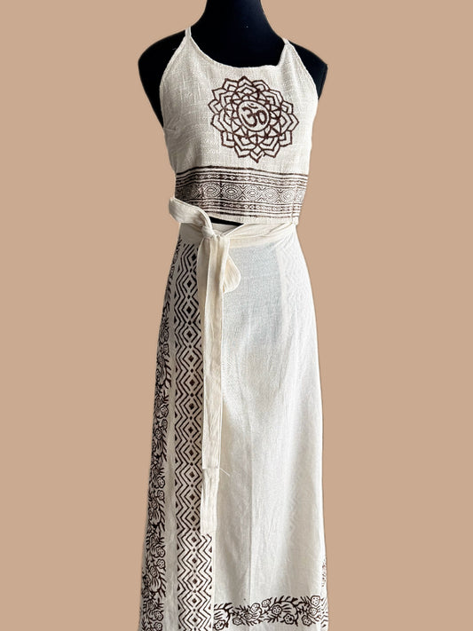 Ananta Hand-Block Wrap Skirt in Warm Ivory (Cotton Flax)