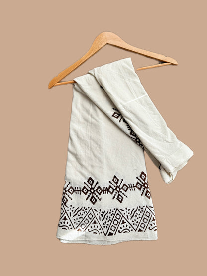 Ananta Hand-Block Wrap Skirt in Warm Ivory (Cotton Flax)
