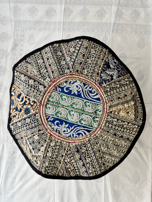 Patchwork Embroidered Decorative Large Round Center Mat (Royal blue)