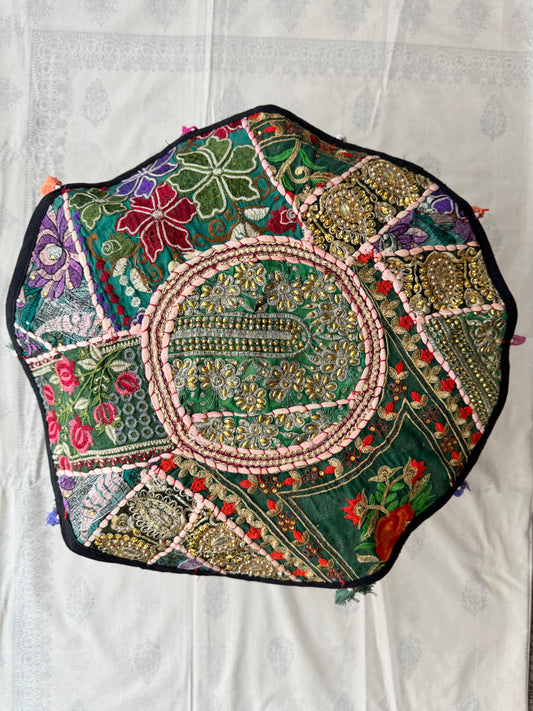 Patchwork Embroidered Decorative Large Round Center Mat (Sunburst Serenity)