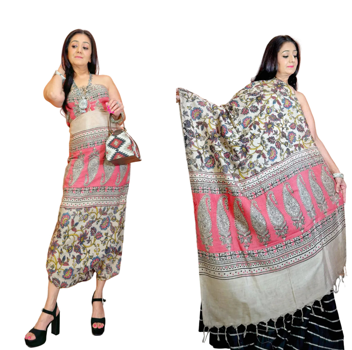 Exquisite Machilipatnam-Inspired Floral Jaal Dupatta (Cotton-Silk)