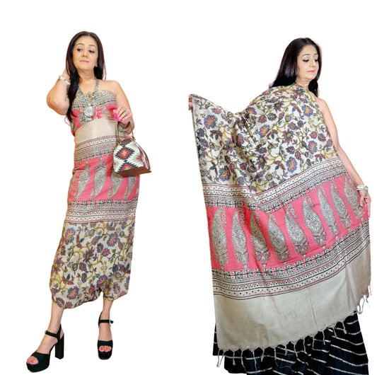 Exquisite Machilipatnam-Inspired Floral Jaal Dupatta (Cotton-Silk)