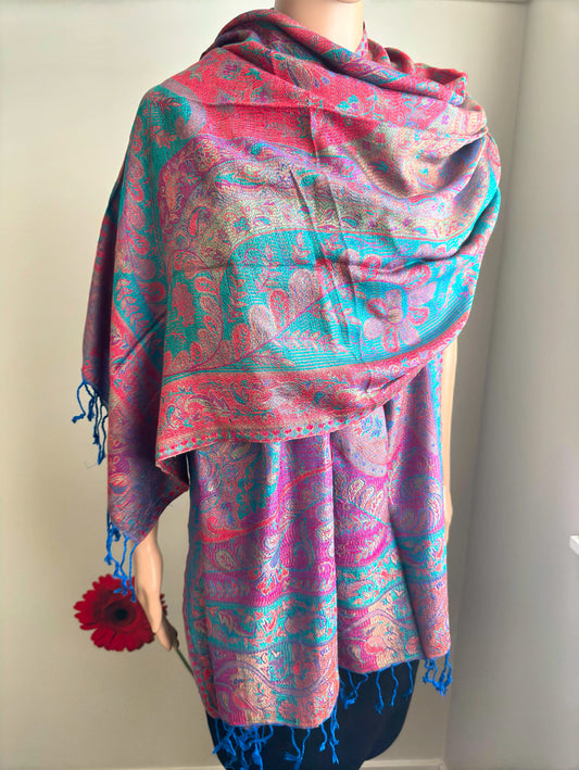 Multicolour jaipuri reversible Stole (purple hues)