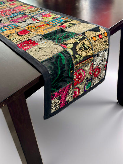 Patchwork embroidered decorative Table Runner (Black)