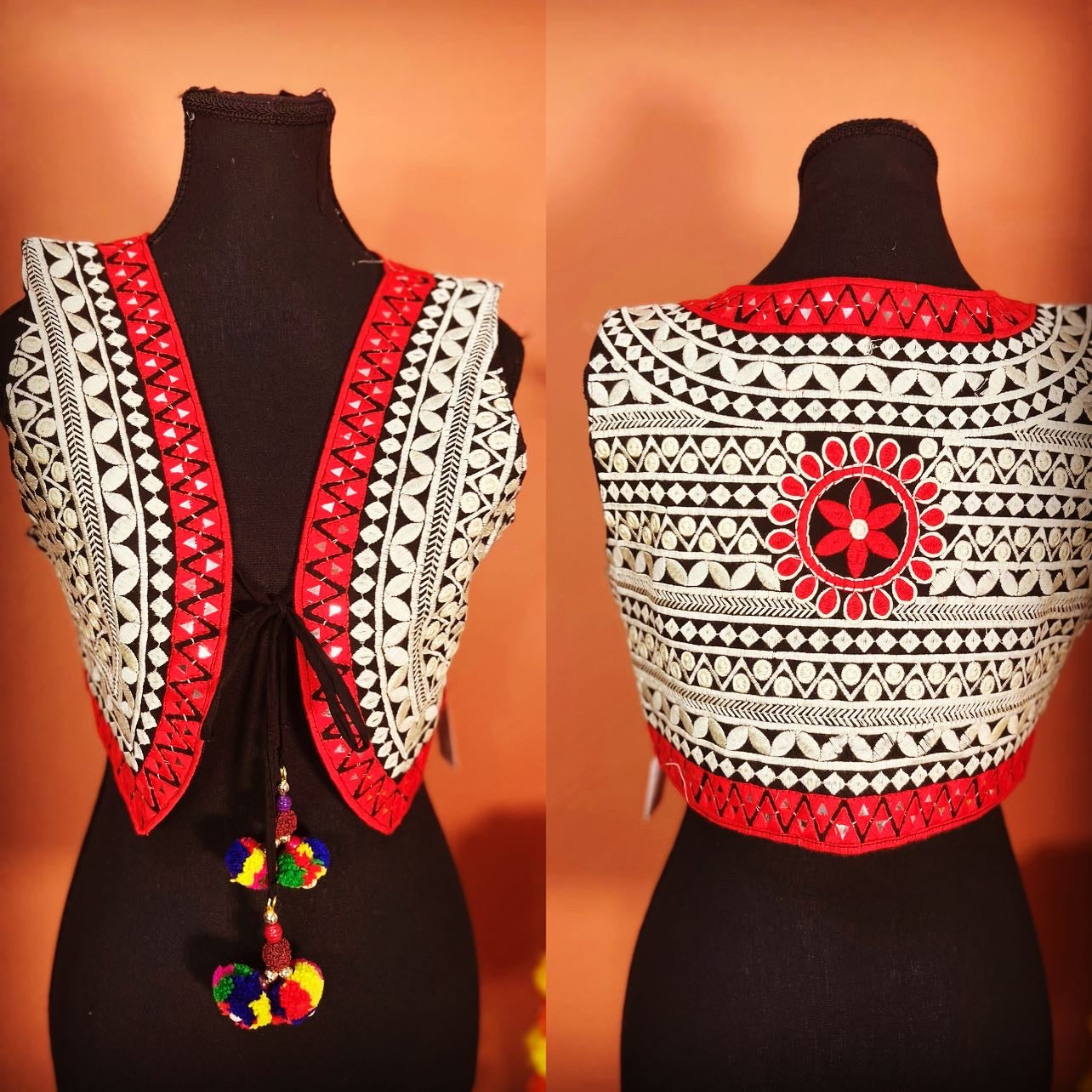 Boho Embroidered Cotton Kutchi Crop Jacket: Ethnic Elegance - Femantraa