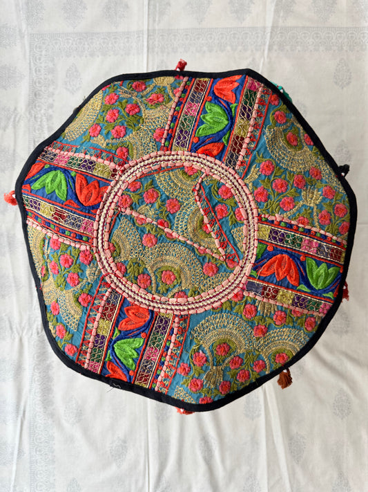 Patchwork Embroidered Decorative Large Round Center Mat (Ethereal Garden)