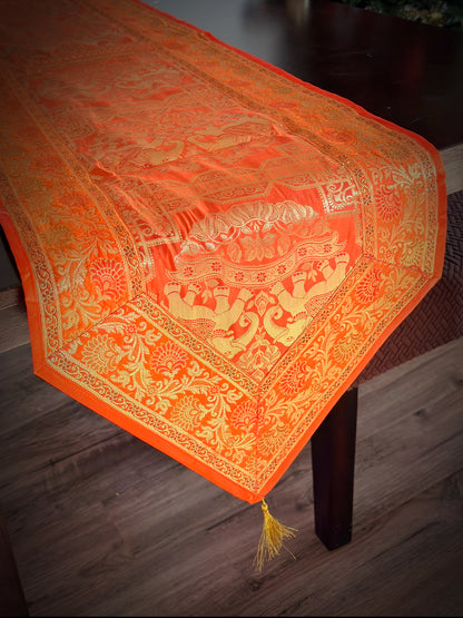 Boho Banarasi Silk Runner Timeless Decor (Orange)