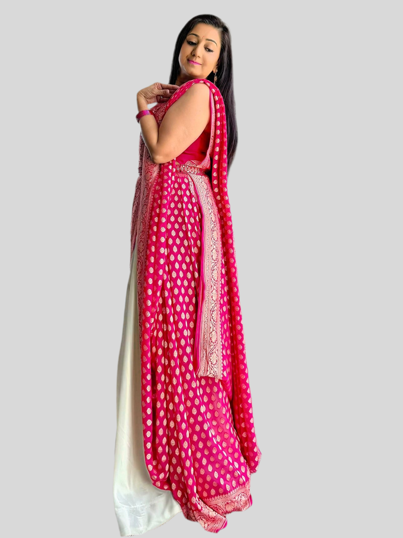 Handwoven pure Banarasi Khaddi Georgette Saree in Hot Pink