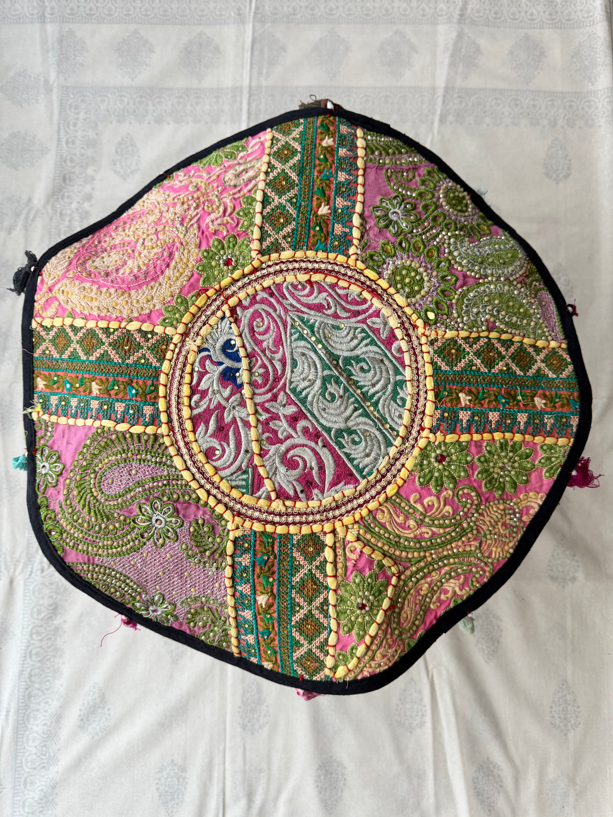 Patchwork Embroidered Decorative Large Round Center Mat