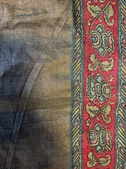 Handwoven pure Tussar Silk Kantha+Kalamkaari Saree