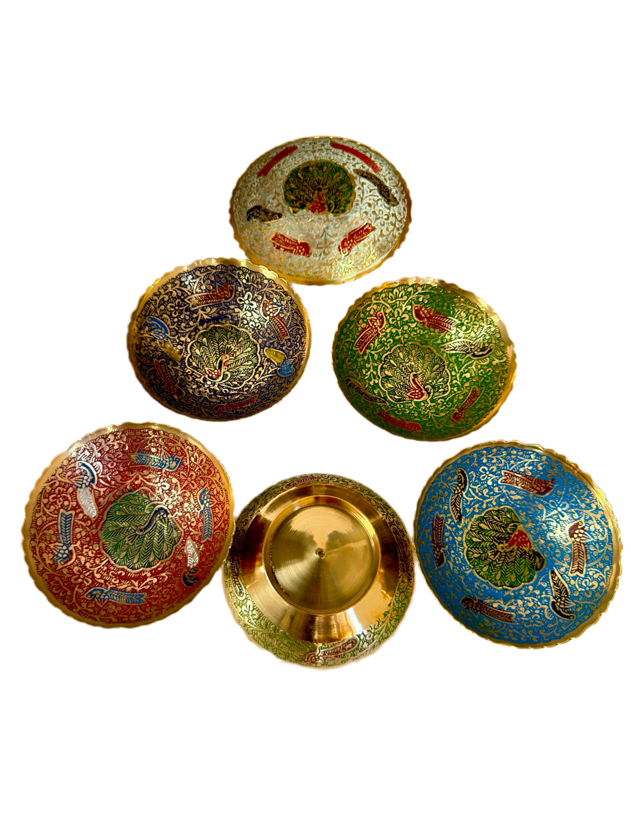 Brass Decorative Round Bowl Minakari Work Peacock Design