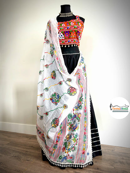 Black Chaniya with Kutch Mirror Work Choli & Kutchi Dupatta - Femantraa