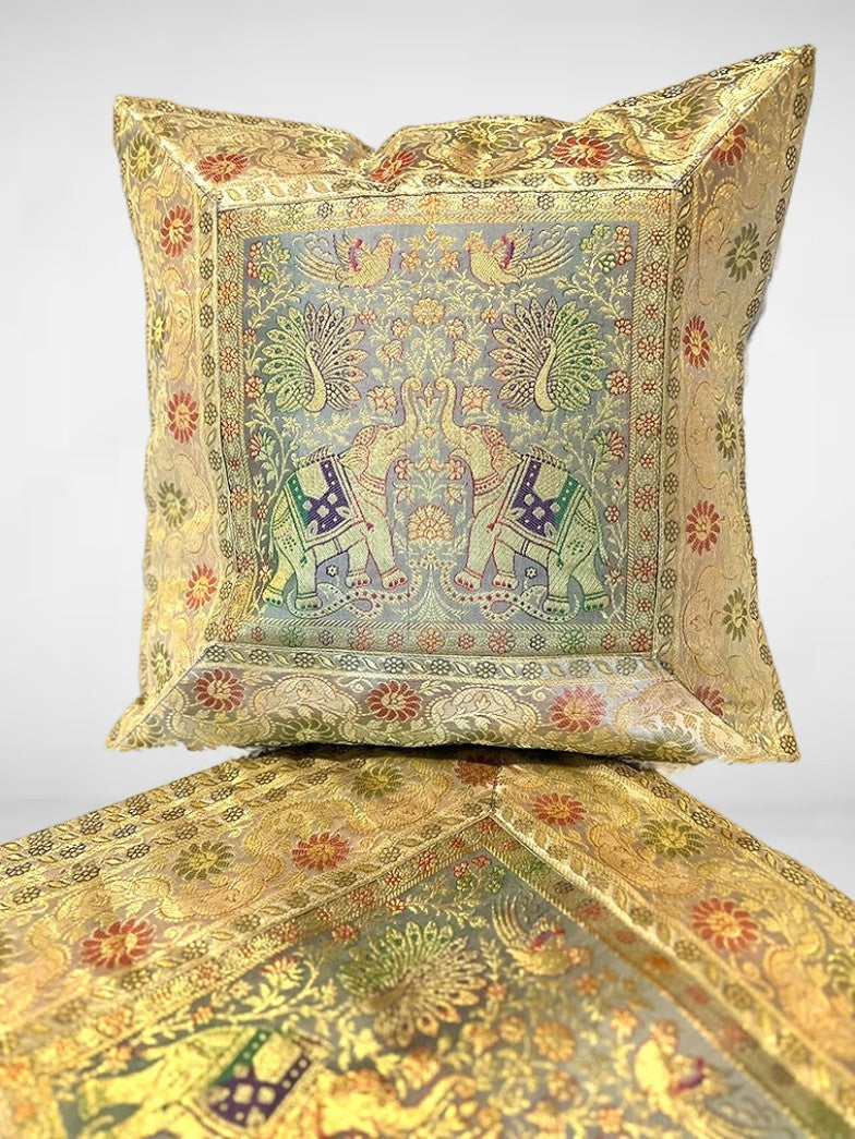 Set of 5 cushion covers in Banarasi Silk - Femantraa