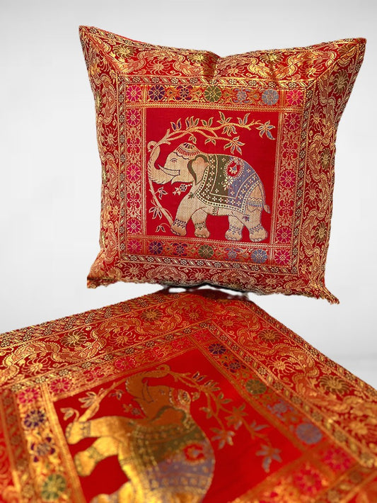 Set of 5 cushion covers in Banarasi Silk - Femantraa