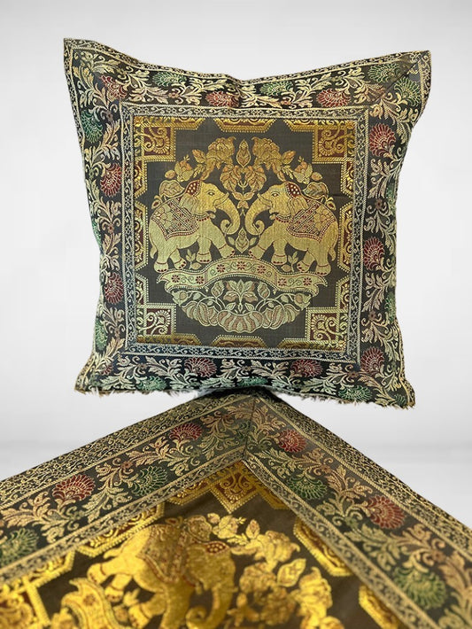 Set of 5 cushion covers in Banarasi Silk - Femantraa